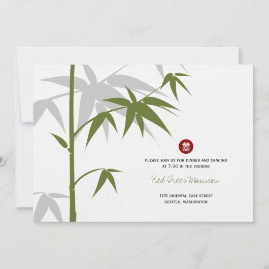 Eenvoudig oosterse Bamboevormende Chinese bruiloft Kaart (Achterkant)