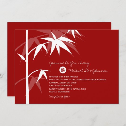 Eenvoudig oosterse Bamboevormende Chinese bruiloft Kaart (Voorkant / Achterkant)