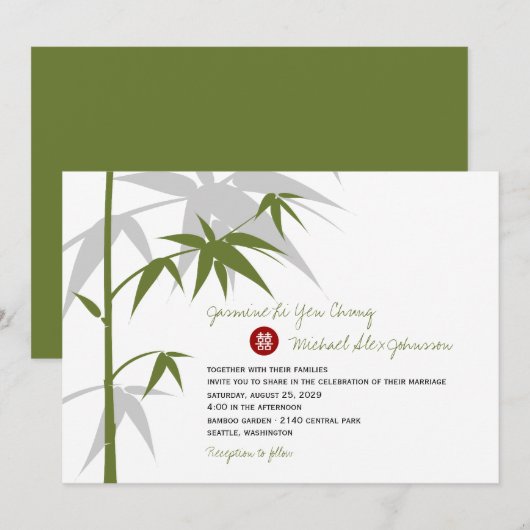 Eenvoudig oosterse Bamboevormende Chinese bruiloft Kaart (Voorkant / Achterkant)