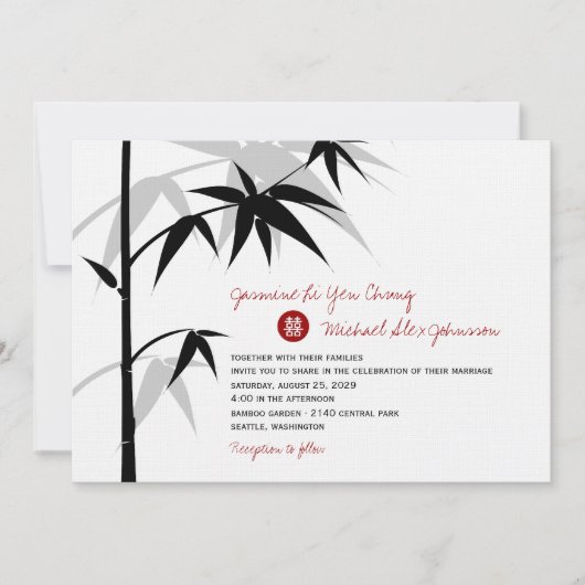 Eenvoudig oosterse Bamboevormende Chinese bruiloft Kaart (Voorkant)