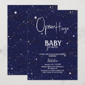 Eenvoudig open huis Navy Blue Stars baby shower Kaart (Voorkant / Achterkant)