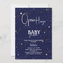 Eenvoudig open huis Navy Blue Stars baby shower Kaart