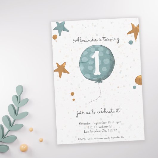 Eenvoudig Oranje blauw ballon van 1 januari Kaart