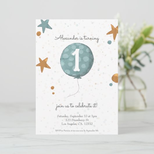 Eenvoudig Oranje blauw ballon van 1 januari Kaart (Staand voorkant)