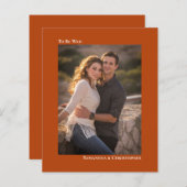 Eenvoudig Oranje BUDGET Weddenschap Foto uitnodigi (Voorkant / Achterkant)