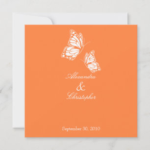 Eenvoudig Oranje Butterflies Wedding Announding Kaart
