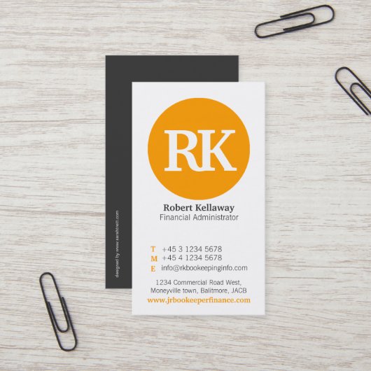 Eenvoudig oranje, grijs en wit visitekaartje (Voorkant / Achterkant in situ)