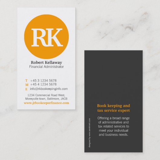 Eenvoudig oranje, grijs en wit visitekaartje (Voorkant / Achterkant)