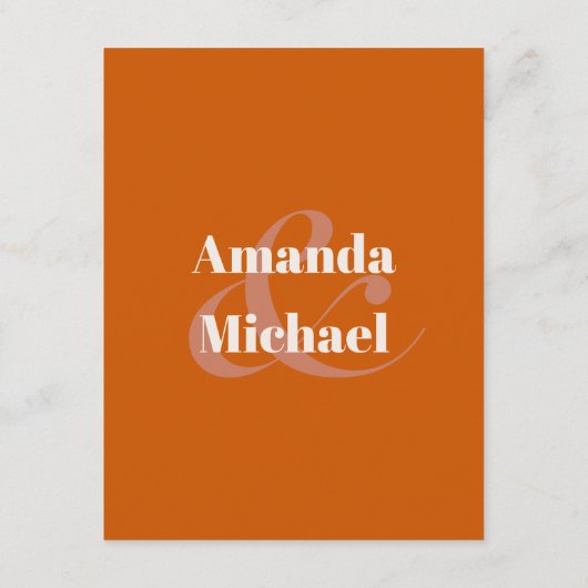 Eenvoudig Oranje modern minimalistisch huwelijk Informatiekaartje (Achterkant)