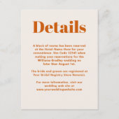 Eenvoudig Oranje modern minimalistisch huwelijk Informatiekaartje (Voorkant)