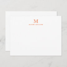 Eenvoudig Oranje Modern Monogram Initiaal Note Kaa