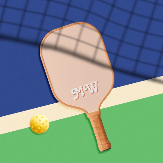 Eenvoudig Oranje Retro Monogram Pickleball Paddle