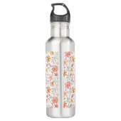 Eenvoudig oranje roze wit bloempatroon waterverf waterfles  (Achterkant)