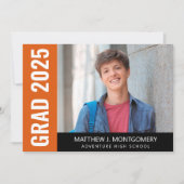 Eenvoudig Oranje zwart-witscript foto Afstuderen Aankondiging (Voorkant)