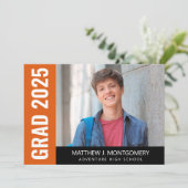 Eenvoudig Oranje zwart-witscript foto Afstuderen Aankondiging (Staand voorkant)