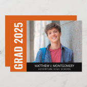 Eenvoudig Oranje zwart-witscript foto Afstuderen Aankondiging (Voorkant / Achterkant)