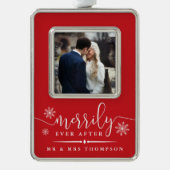 Eenvoudig ouder | Kerstmis met Pas getrouwd Verzilverd Omlijst Ornament (Voorkant)