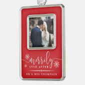 Eenvoudig ouder | Kerstmis met Pas getrouwd Verzilverd Omlijst Ornament (Links)