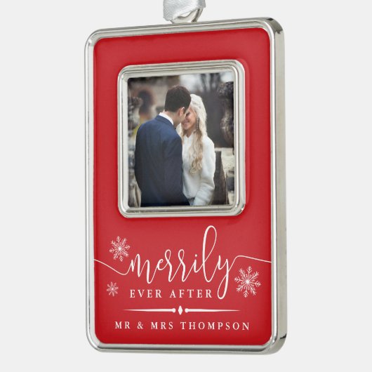 Eenvoudig ouder | Kerstmis met Pas getrouwd Verzilverd Omlijst Ornament (Links)