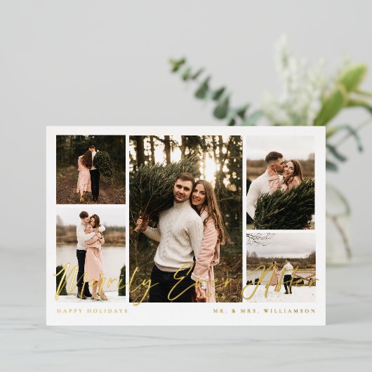 Eenvoudig ouder na minimaal 5 fotocollage folie feestdagenkaart (Staand Voorkant)