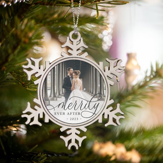 Eenvoudig ouder | Weddenfoto Tin Sneeuwvlok Ornament