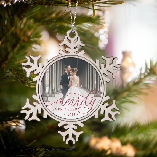 Eenvoudig ouder | Weddenfoto Tin Sneeuwvlok Ornament