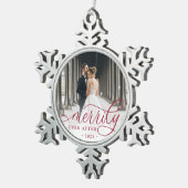 Eenvoudig ouder | Weddenfoto Tin Sneeuwvlok Ornament (Rechts)