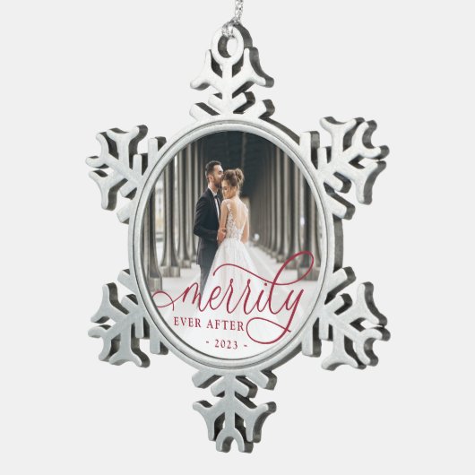 Eenvoudig ouder | Weddenfoto Tin Sneeuwvlok Ornament (Rechts)