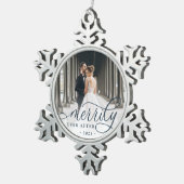 Eenvoudig ouder | Weddenfoto Tin Sneeuwvlok Ornament (Rechts)