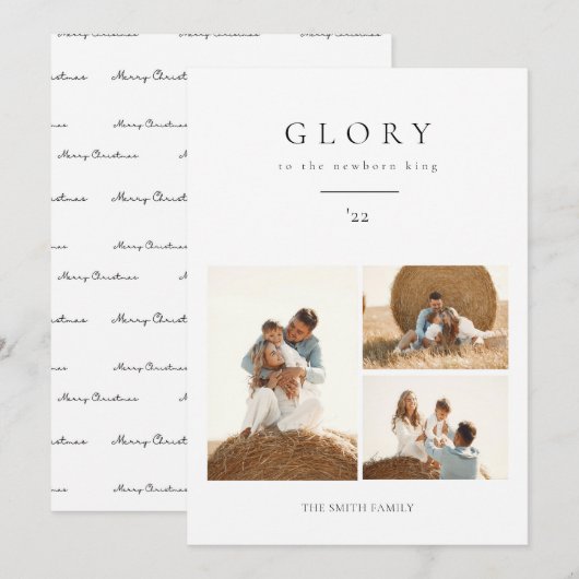 Eenvoudig overzicht van de kerstfoto van de pasgeb feestdagenkaart (Voorkant / Achterkant)