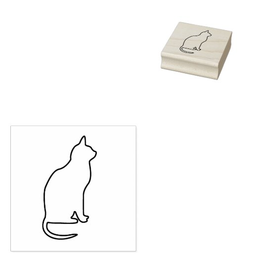 Eenvoudig overzicht van een zittende kat-rubberen  rubberstempel (Gestempeld)