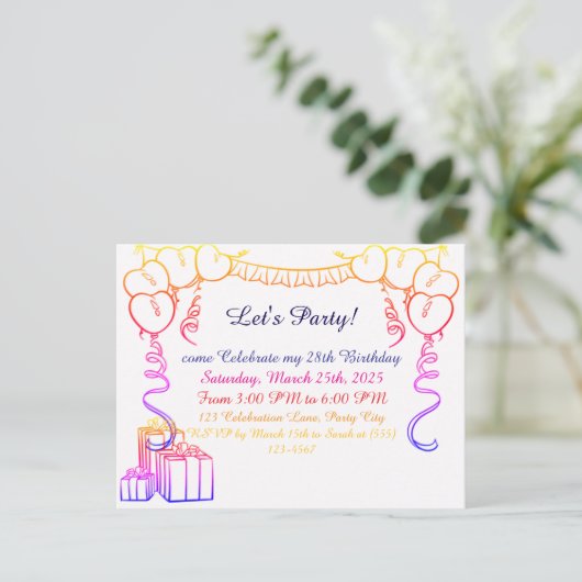 Eenvoudig overzicht verjaardagsuitnodiging Briefka Briefkaart (Staand voorkant)