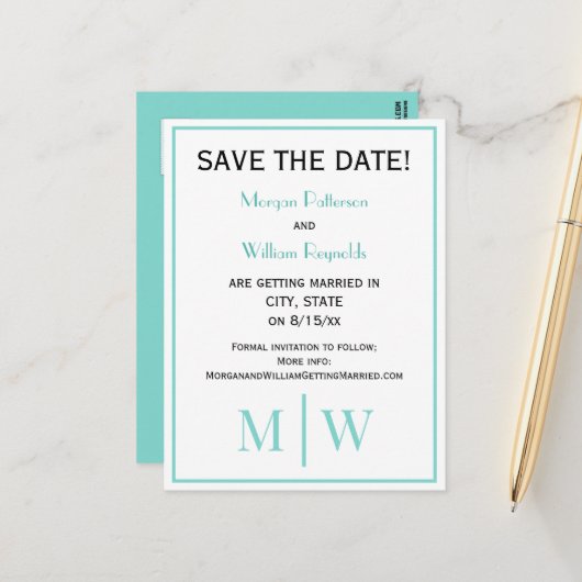 Eenvoudig Paar Bruiloft 2 Initiaal Mon VS DIY Kleu Aankondigingskaart (Voorkant / Achterkant in situ)