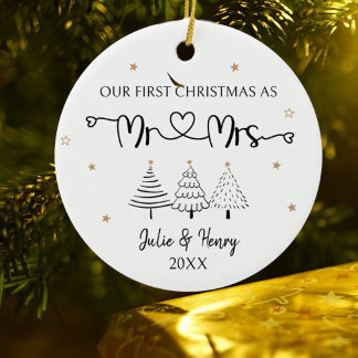 Eenvoudig paar eerste kerst keramisch ornament