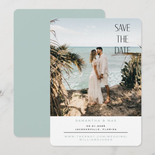 Eenvoudig paar foto Seafoam Rond sparen de Datum Save The Date (Voorkant / Achterkant)