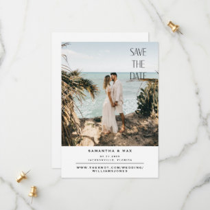 Eenvoudig paar foto's bruiloft wit sparen de datum save the date