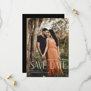 Eenvoudig paar foto's met moderne bruiloft bespaar save the date