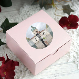 Eenvoudig paar Monogram Initialen Fotobruiloft Ronde Sticker