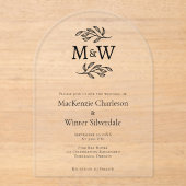 Eenvoudig paar Monogram Initialen Minimalistische  Acryl Uitnodigingen (Voorkant)