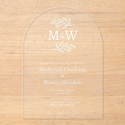 Eenvoudig paar Monogram Initialen Minimalistische  Acryl Uitnodigingen (Voorkant)