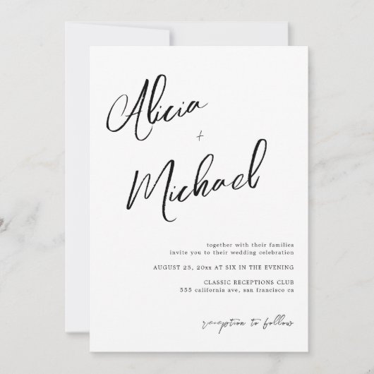 Eenvoudig paar namen script QR CODE bruiloft Kaart (Voorkant)