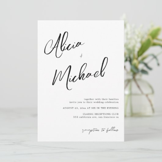 Eenvoudig paar namen script QR CODE bruiloft Kaart (Staand voorkant)