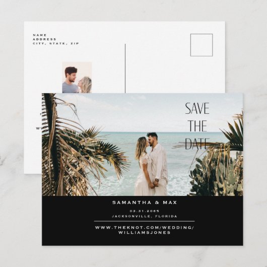 Eenvoudig paar twee foto's zwart bespaart de datum aankondigingskaart (Voorkant / Achterkant)