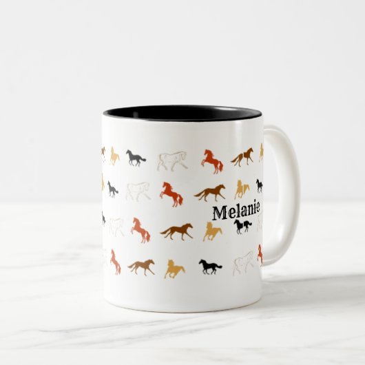 Eenvoudig Paard Patroon met Naam Personalisatie Tweekleurige Koffiemok (Voorkant rechts)