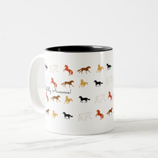 Eenvoudig Paard Patroon met Naam Personalisatie Tweekleurige Koffiemok (Voorkant links)