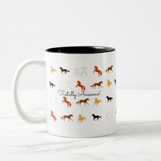 Eenvoudig Paard Patroon met Naam Personalisatie Tweekleurige Koffiemok (Links)