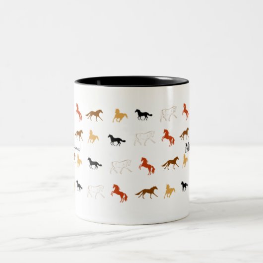 Eenvoudig Paard Patroon met Naam Personalisatie Tweekleurige Koffiemok (Center)