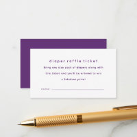 Eenvoudig paars babyshower luierraffel ticket