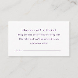 Eenvoudig paars babyshower luierraffel ticket informatiekaartje