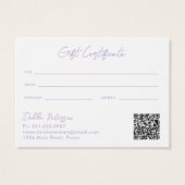 Eenvoudig Paars Elegant modern Cadeaucertificaat Visitekaartje (Achterkant)
